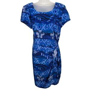 Jessica Howard Vintage 90s Blue Tropical Print Tie Waist Dress Size 16